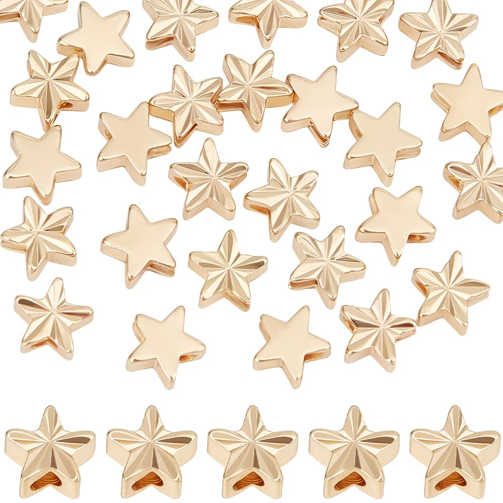 Beebeecraft 1 Box 40Pcs Star Beads 18K Gold Plated Brass 5mm Star Shape Spacer Beads for DIY Jewellery Making