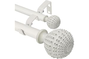 YCOLNAEFLLR Double Curtain Rod 28 to 48 inches, 1 inch Diameter Heavy-Duty Adjustable Double Curtain Rod set with Decorative Finials and Sturdy Bracket-for Bedroom & Living room-Easy to Install,Weathered White