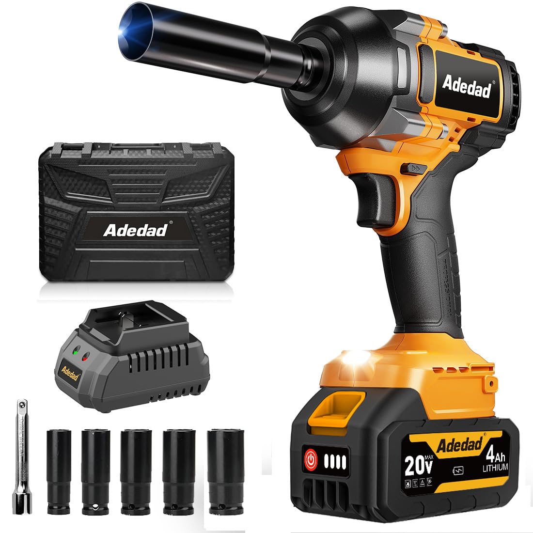 Photo 1 of Adedad 1000N.m Cordless Impact Wrench 1/2 inch,20V 740ft-lbs High Torque Impact Gun with 4.0 AH Battery,Sockets and Case,Brushless Power Impact Driver for Automotive and Heavy Duty Use