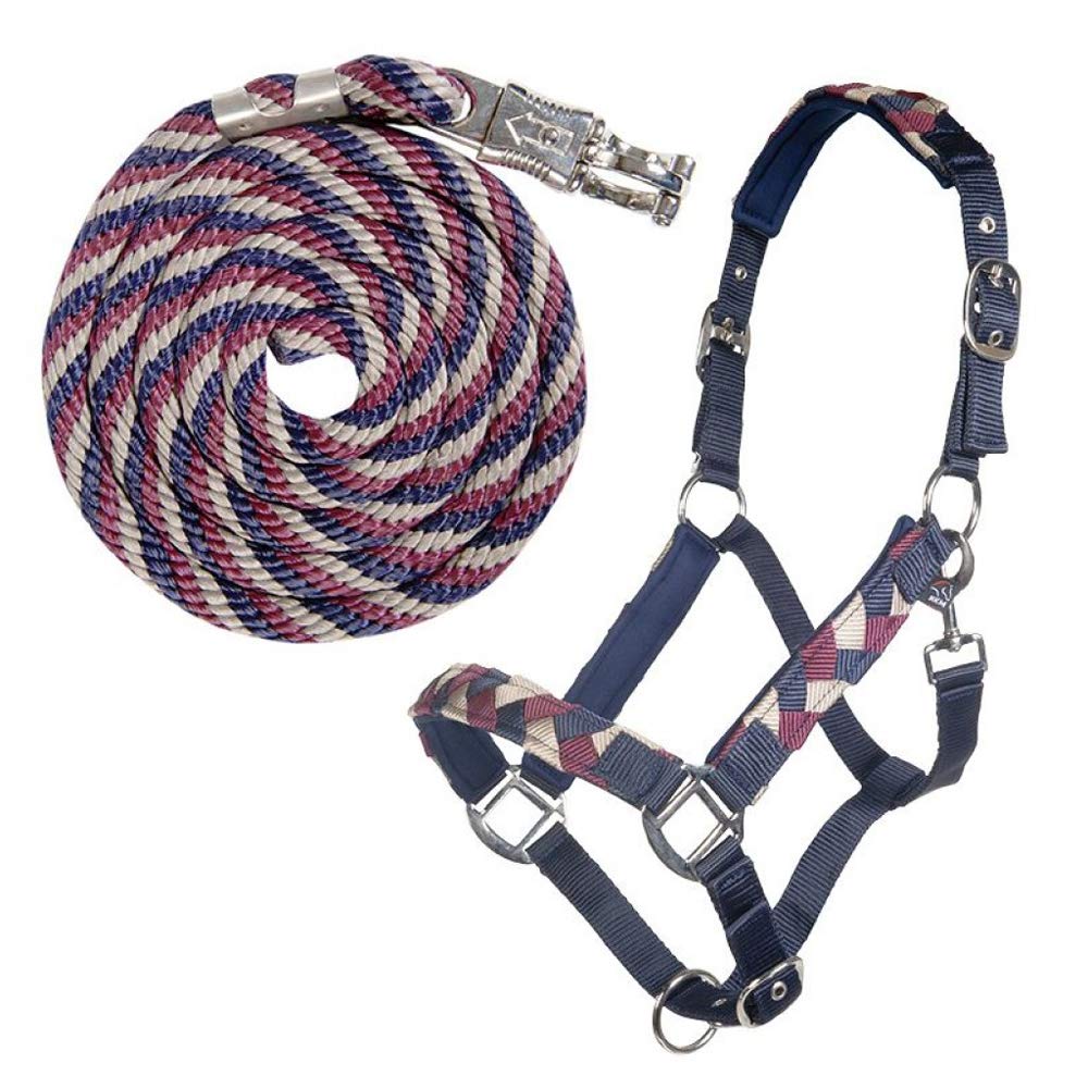 HKM Santa Pink Halter Set with Panic Hook, Silver Grey/Navy/Coral, Pony Size