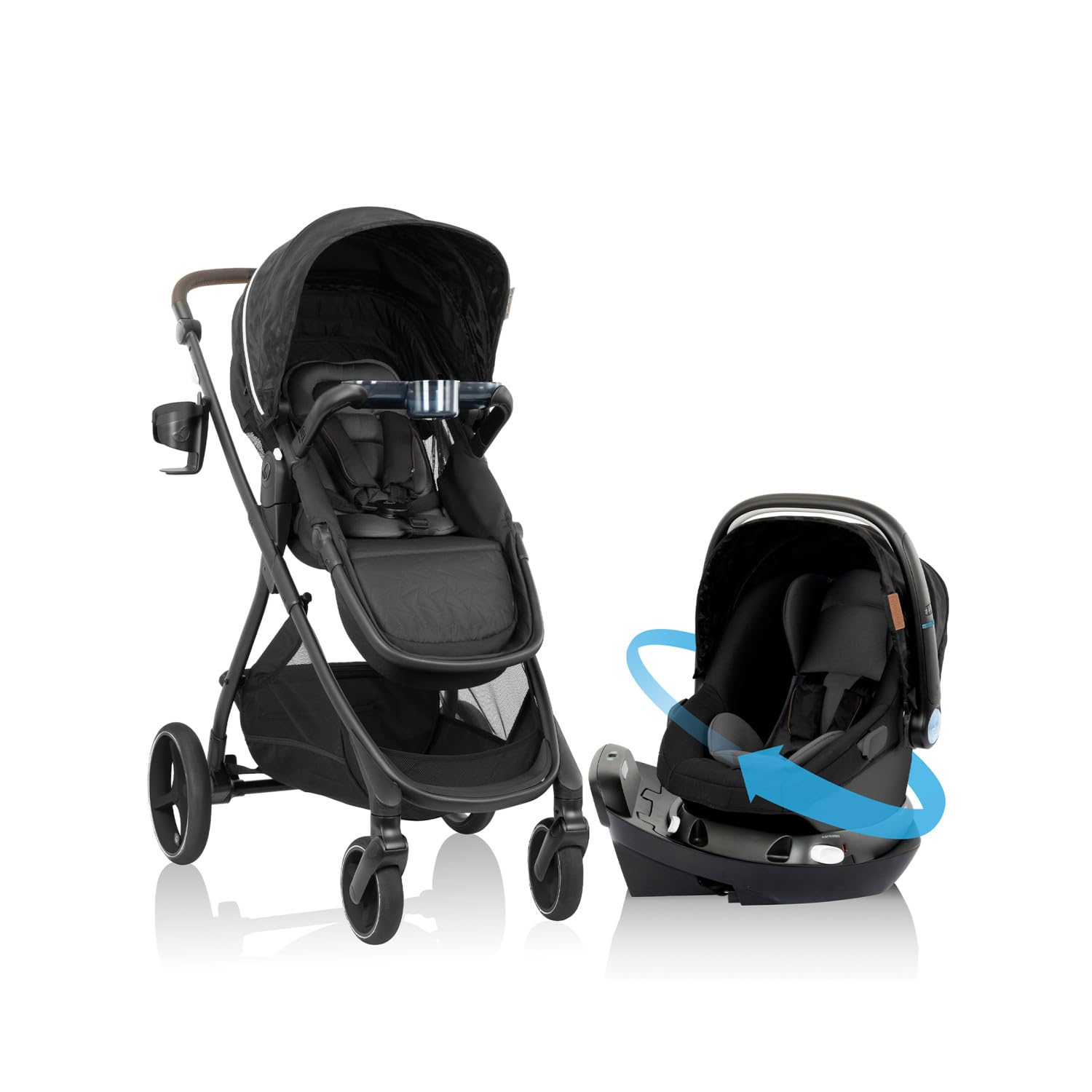 Photo 1 of Evenflo Shyft Intuiti+ Travel System Featuring Revolve180 LiteMax™ NXT Rotating Rear-Facing Lightweight Preemie and Infant Car Seat with SensorySoothe 3-30 lbs. (Dubhan Black)