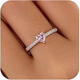 Dainty Pink Heart Rings for Women 925 Sterling Silver Promise Rings for Her Cubic Zirconia Eternity Engagement Wedding Band Purity Ring Mother Daughter Friendship Ring Birthday Valentine Jewelry Gifts
