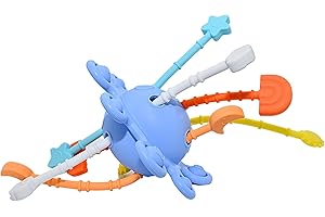 Intellikiddos Food Grade Silicone Montessori Pull String Activity Toy - Montessori UFO Toys for Babbies & Kids 1, 2, 3 Years - Fine Motor Sensory Toy for Toddlers - Travel Gift Toys for Babies 12M+