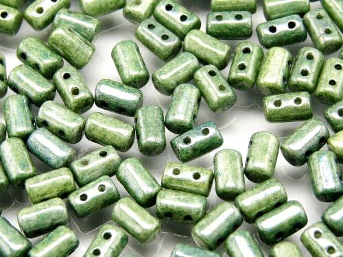 Czech Glass Two-Hole Seed Beads RULLA 3x5mm 20gram CHALK GREEN LUSTER