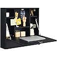 Tangkula Pneumatic Floating Desk - Wall Mounted Laptop Desk with Magnetic Foldable Tabletop, Space Saving Table with Storage Drawer and Shelves (Black)