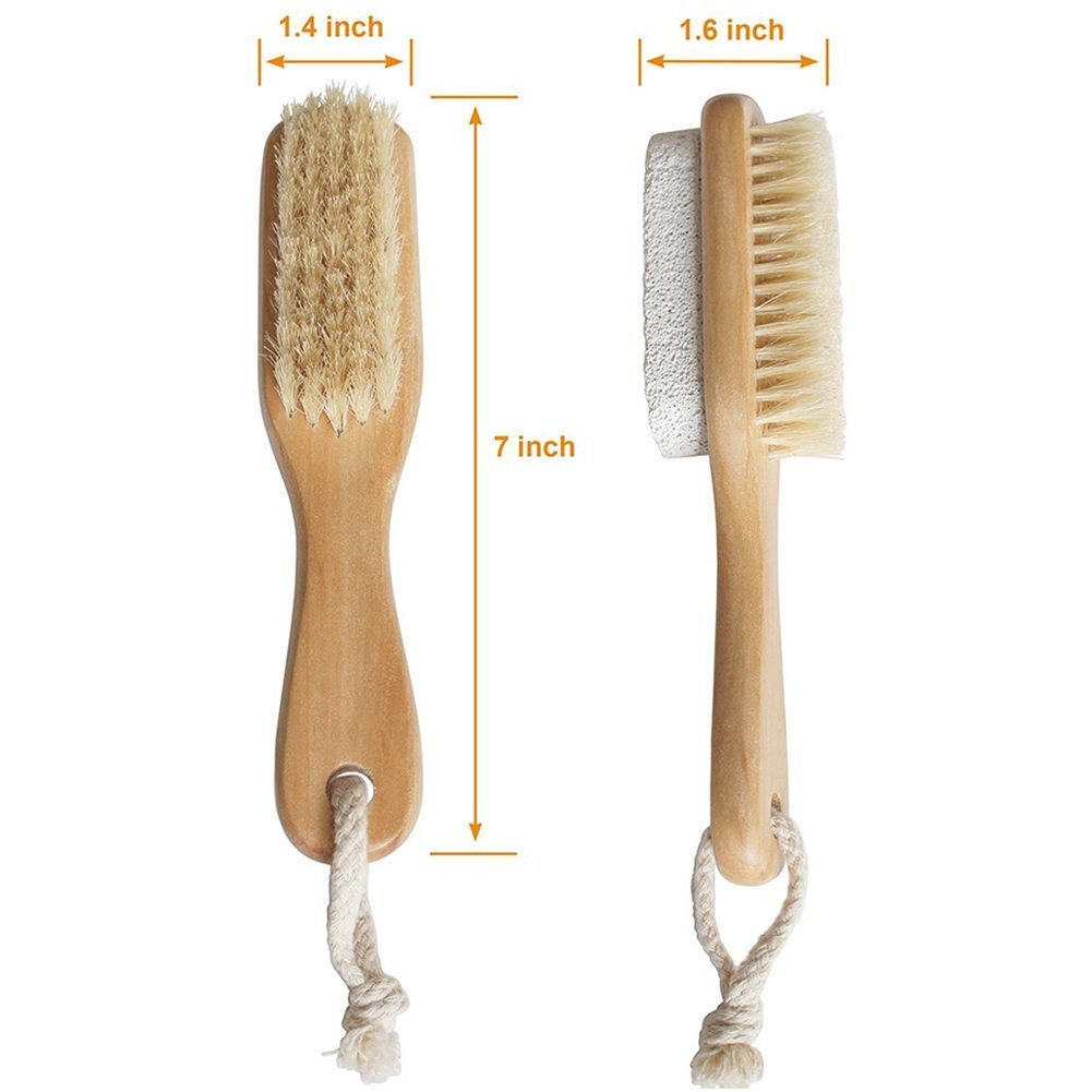 Foot Pumice Stone Brush Bristle Exfoliator Scrubber 2 Pack, Men Women Dead Skin Massage SPA Callus Remover with Wood Handle for Feet, 7\