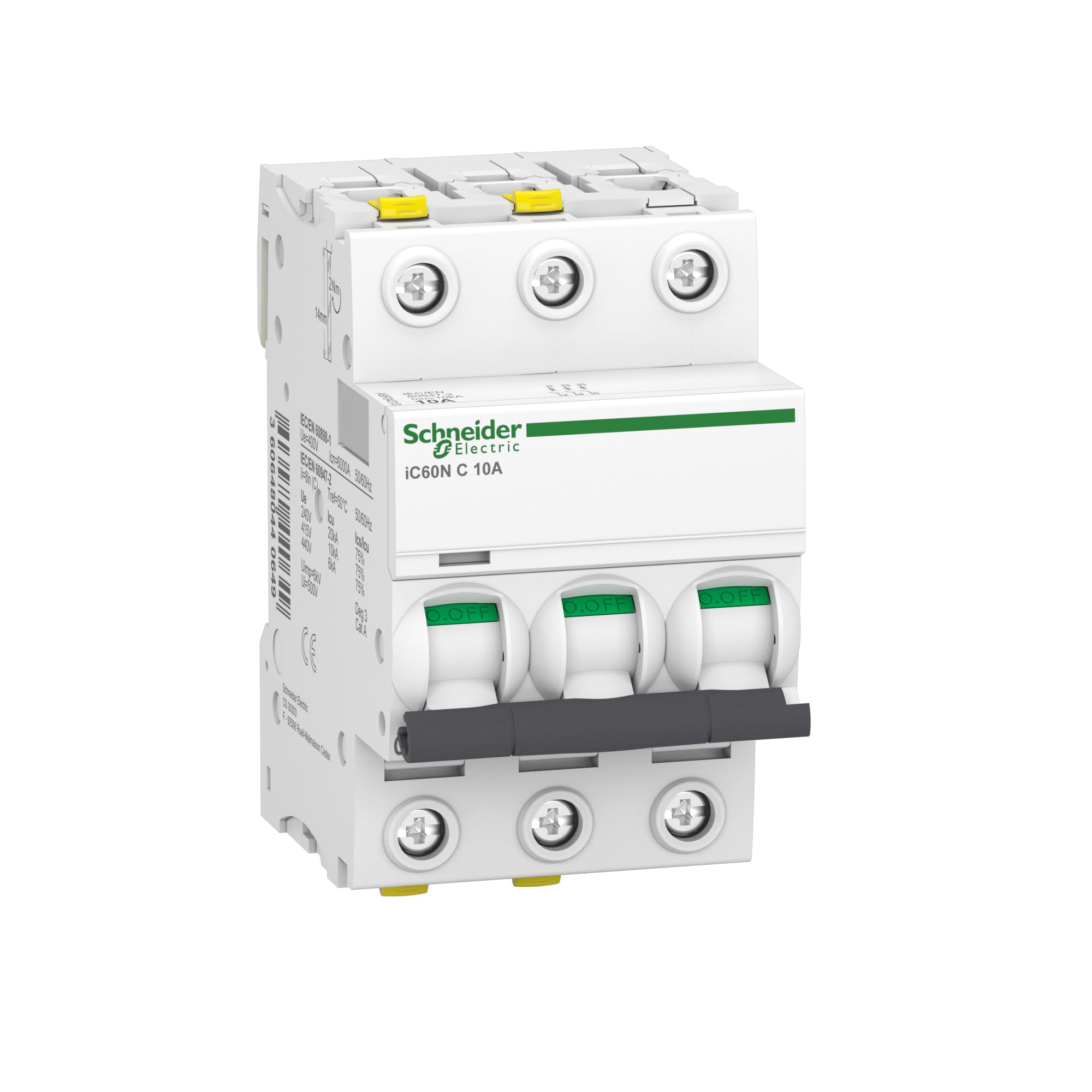 Schneider A9 °F04310 Circuit Breaker IC60 N, 3P, 10 A, C Characteristic