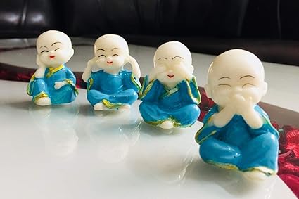 ACTC Ceramic Feng Shui Baby Buddha Statues (Blue) - Set of 4