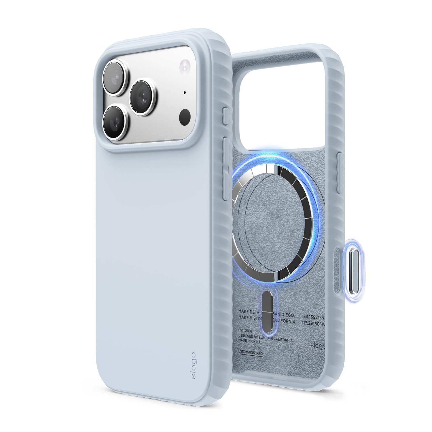 elago Magnetic Ridge for iPhone 17 Pro Case, Premium Magnetic Silicone Case, Compatible with MagSafe, Liquid Silicone Material, Protective Cover, Shockproof, Slim Phone, 6.3 inch (Light Blue)