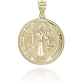 Medalla De San Benito Saint St Benedict 10K Yellow Gold Coin Pendant Necklace with Rolo Chain and Pendant only