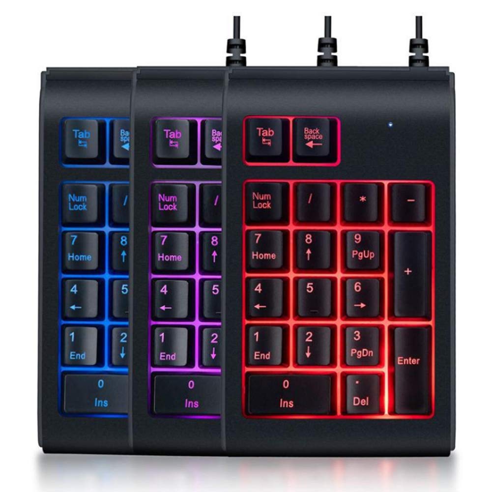 USB Numeric Keypad, 19-Key Wired Backlit Keypad Waterproof Slim Mini Number Tricolor Breathing Pad for Laptop Desktop Computer PC(Black)