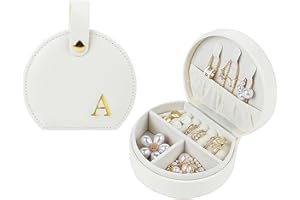 KOYZSEN Travel Jewelry Case,Personalized Jewelry Box,Elegant Half-Moon Design with Personalized Golden Initial Case,Personalized Gifts for Women,Jewelry organizer;Personalized Gifts for Women or Friends(A)