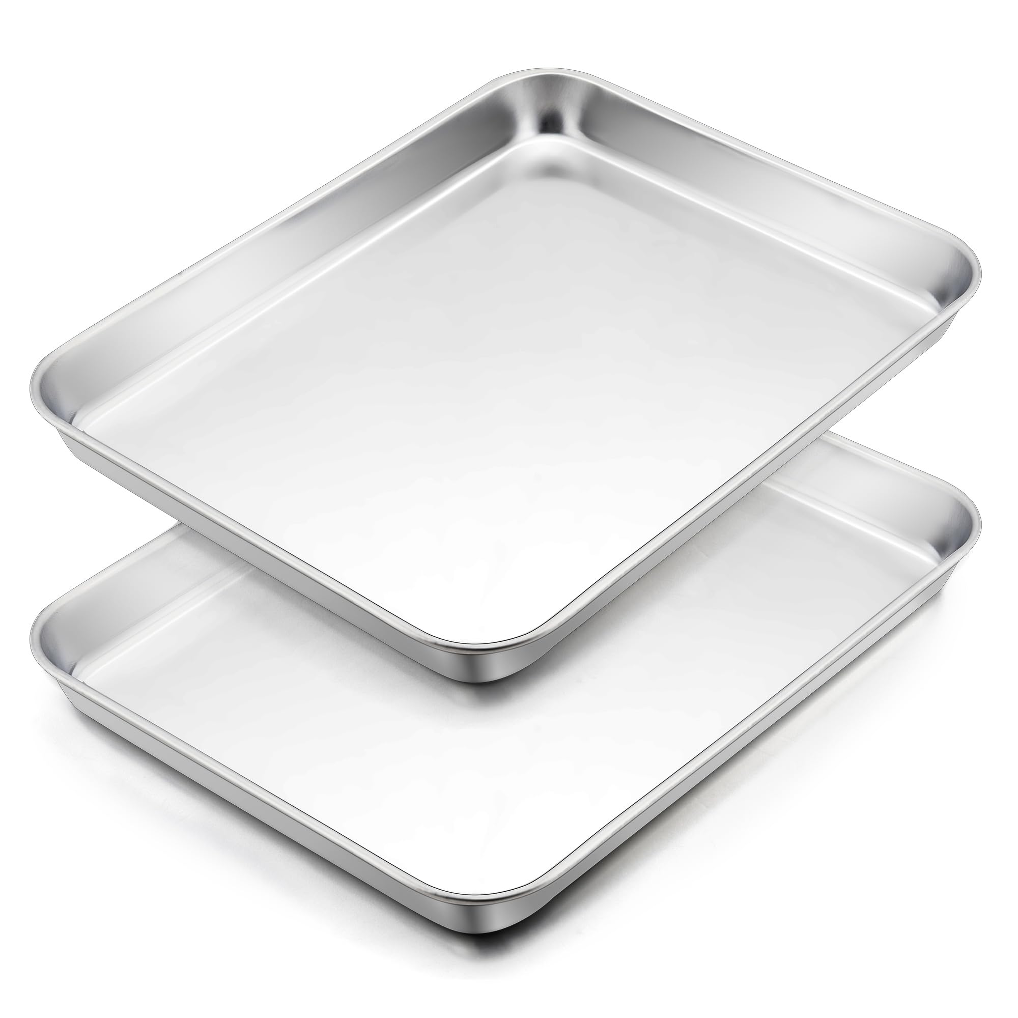 Herogo Baking Tray Set of 2, Stainless Steel Baking Sheet Pans, Rectangle Oven Trays Set for Baking Cooking Roasting, Healthy & Non-Toxic, Mirror Polished, Dishwasher Safe – 26.5x20.5x2.5 cm