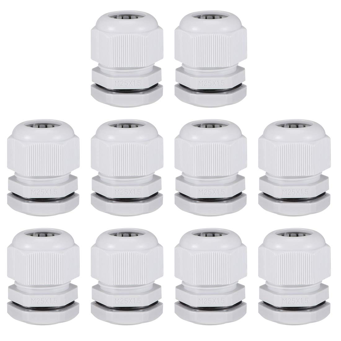 sourcing map M25x1.5 Cable Gland 12mm-15mm Wire Hole Waterproof Nylon Joint Adjustable Locknut with Washer White 10pcs