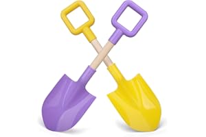LNCOJOLM Long Beach Shovel Sand Spades Wood Handle, Sturdy Scoop Sandbox Toys for Kids Adults, Garden Backyard Planting Tools Kit for Digging, ABS Plastic Spade Beach Essential - Yellow Purple