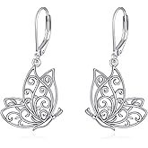 NIFUNAO Owl/Dragonfly/Butterfly/Black Cat/Hummingbird Earrings 925 Sterling Silver Leverback Dangle Earrings Cute Animal Jewelry for Women