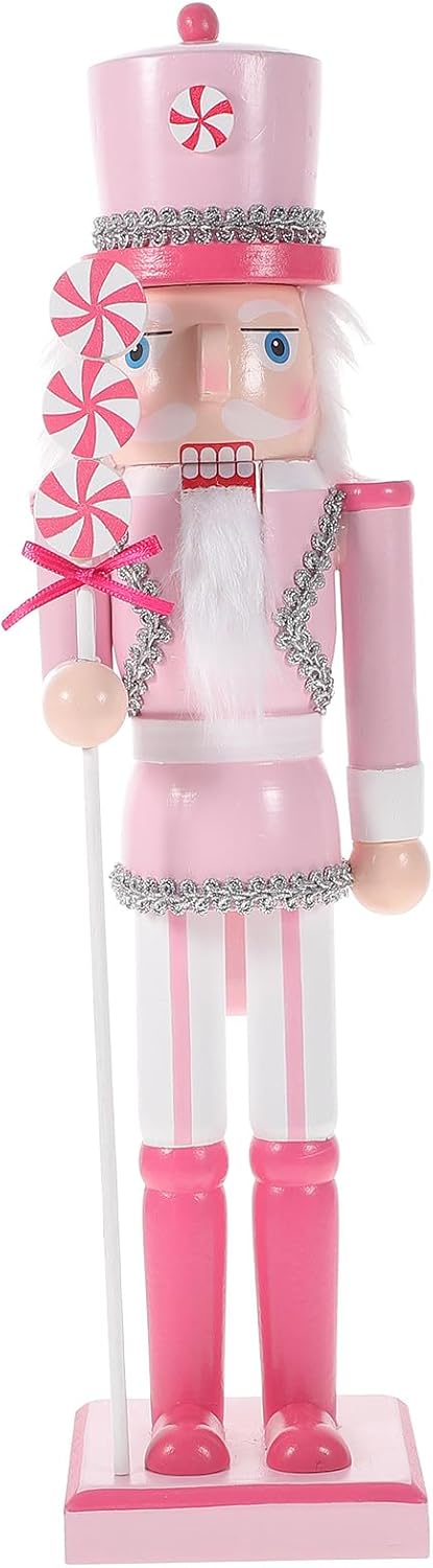 Nutcrackers - PASOLABE Pink Nutcracker Christmas Decorations 14 Inch Pink Nutcracker Figures Pink Christmas Nutcracker Soldier Pink Wooden Nutcracker Ornaments Glitter Collectible Nutcracker Figures for Xmas Gifts