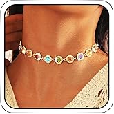 ACEDRE Colorful Gold Rhinestone Choker Necklace Multicolor Crystal Gem Costume Jewelry for Women