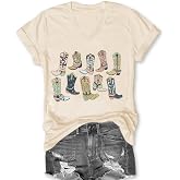 Western Country Shirt for Women Cowgirl T Shirts V Neck Short Sleeve Tops