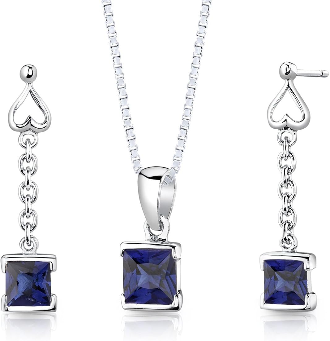 Peora Created Blue Sapphire Drop Earrings and Pendant