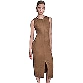 BCBG Womens Sleeveless Jewel Neck Sleeveless Front Slit Midi Dress