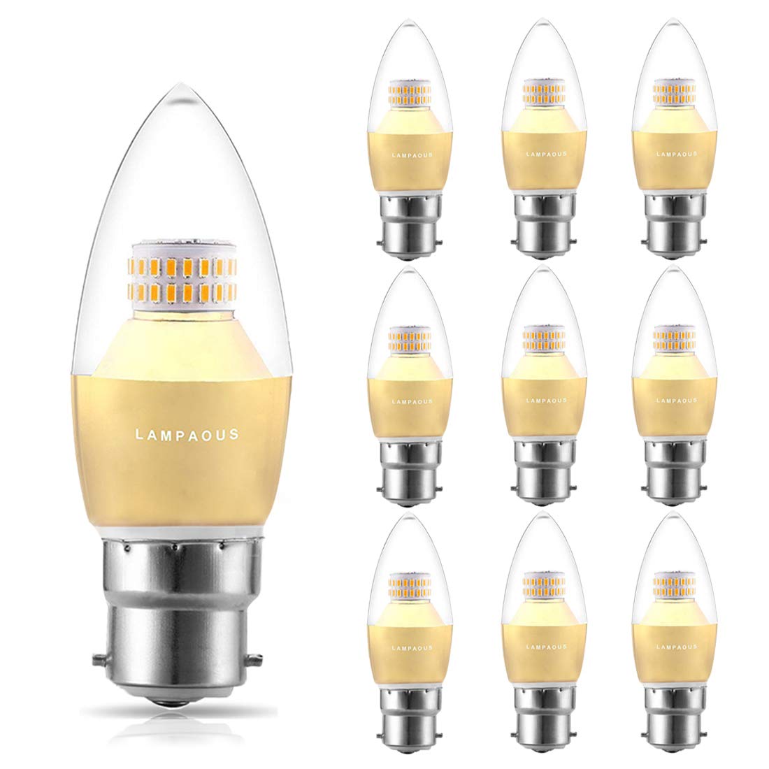 Lampaous C37 6Watt B22 LED Candle Light Bulbs, Bayonet Candelabra Bulbs