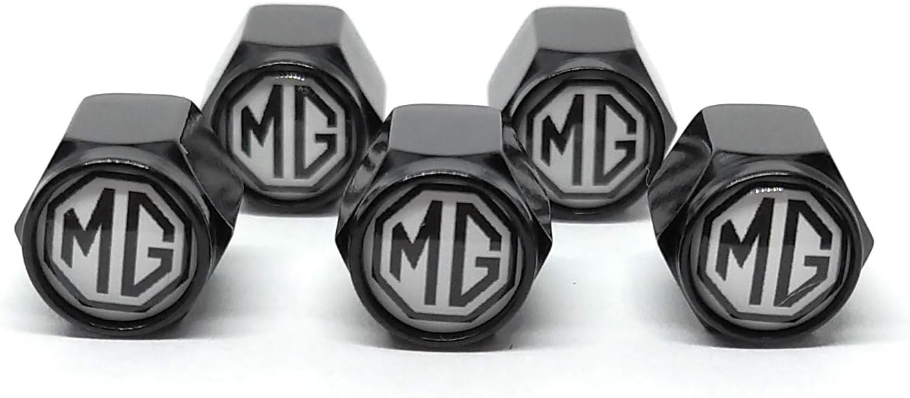 Set 5 pcs Universal Metal Valve Caps Stem Cover Accessories with Logo Emblem Waterproof Dust-Proof Universal fit for Cars, SUV, Truck, Motorcycles (MG)
