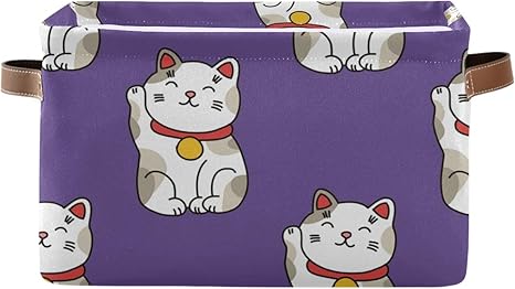 Amazon Miaold 収納ボックス 収納バスケット 折りたたみ 招き猫 ネコ 和風 かわいい 収納ケース おもちゃ収納 小物 衣類収納 整理ボックス 大容量 インテリア オフィス 取っ手付き 収納ケース ボックス オンライン通販