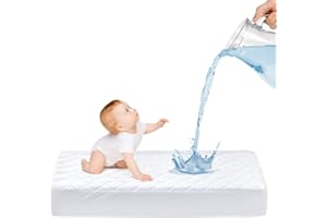 Mooreeke Crib Mattress Protector, Breathable Waterproof Quilted Fitted Mattress Cover, Ultra Soft Baby Mattress Pad 52" x 28" - Toddler Mattress Protector Fits Up to 9", White