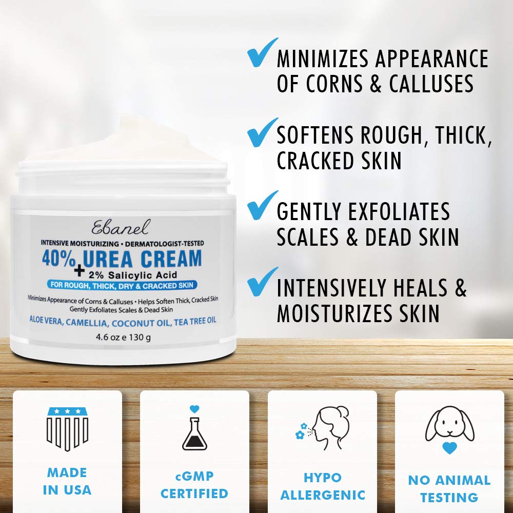 Urea Cream 40% Plus Salicylic Acid 4.6 Oz, Callus Remover Hand Cream Foot Cream For Dry Cracked Feet, Hands, Heels, Elbows, Nails, Knees, Intensive Moisturizes & Softens Skin, Exfoliates Dead Skin : Beauty