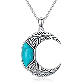 BETHZA Turquoise Moon Necklace 925 Sterling Silver Genuine Blue Turquoise Crescent Moon Pendant Western Vintage Jewelry Gifts for Women