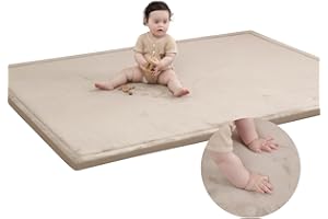 HULOO SLEEP Baby Play Mat for Floor,1.3" Thick Memory foam Tummy Time Mat,Soft Coral Velvet Nursery Rug,Extra Large Non Slip Crawling Mat for Toddlers,Infants,kids,Yoga Mat,Tatami Mat for Living Room(Beige)