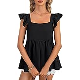 LYANER Women's Summer Sleeveless Peplum Blouse Square Neck Ruffle Strap Babydoll Tank Top Black X-Small