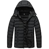 ZENOVIX Men’s Quilted Down Coat Puffer Jacket | Lightweight, Waterproof, Windproof, Detachable Hood, Warm for Winter Travel