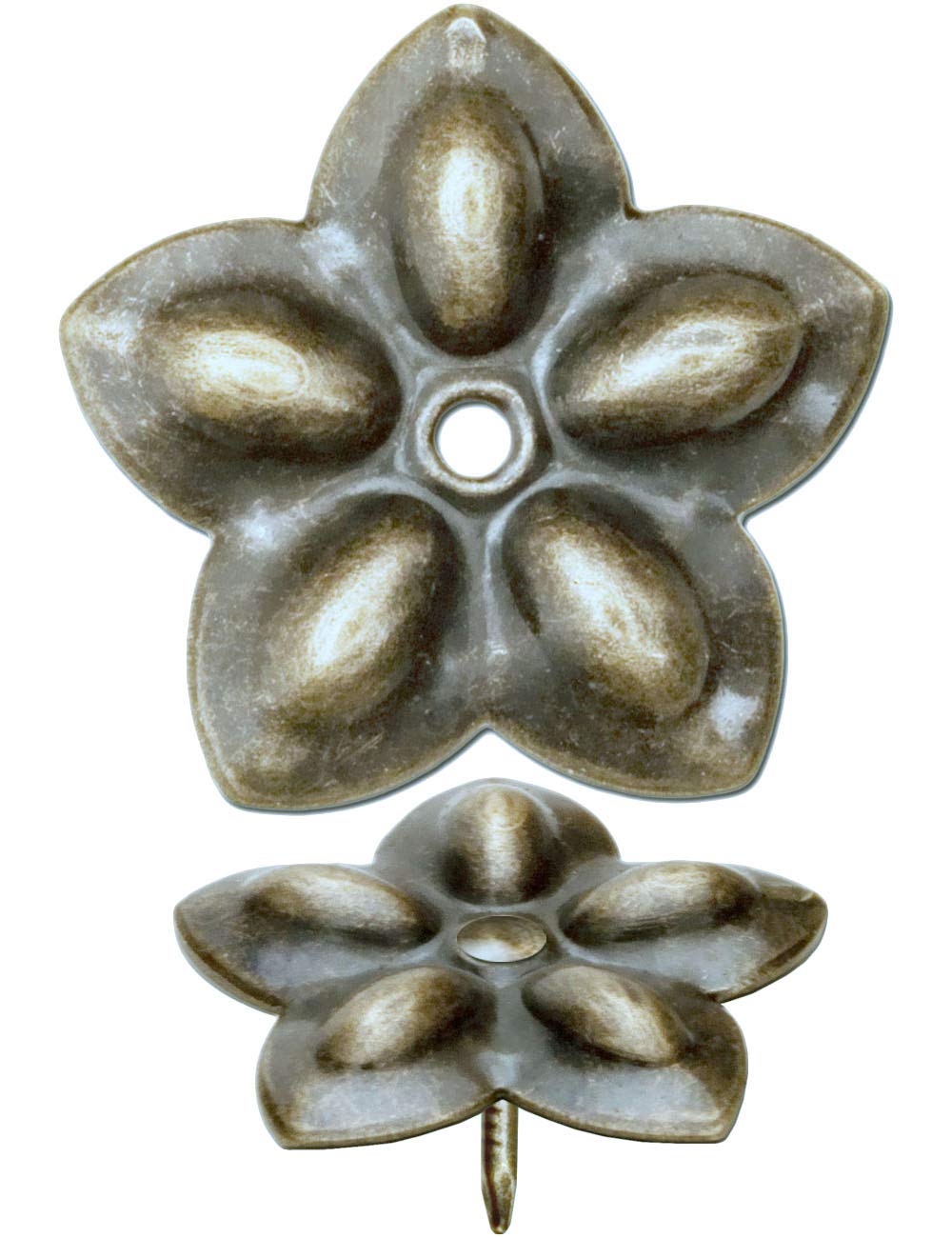Fuxxer, antique decorative nails, decorative heads, upholstery nails, furniture nails, vintage style, bronze, brass, flower, 23 x 23 mm, pack of 50