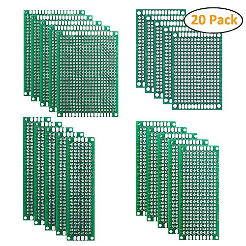 20 Pcs PCB Board, iFergoo Double Sided Printed Circuit Protoboard Universal PCB Circuit Board for DIY Soldering and Electronic DIY Projects in 4 Size 5x7cm, 4x6cm, 3x7cm, 2x8cm