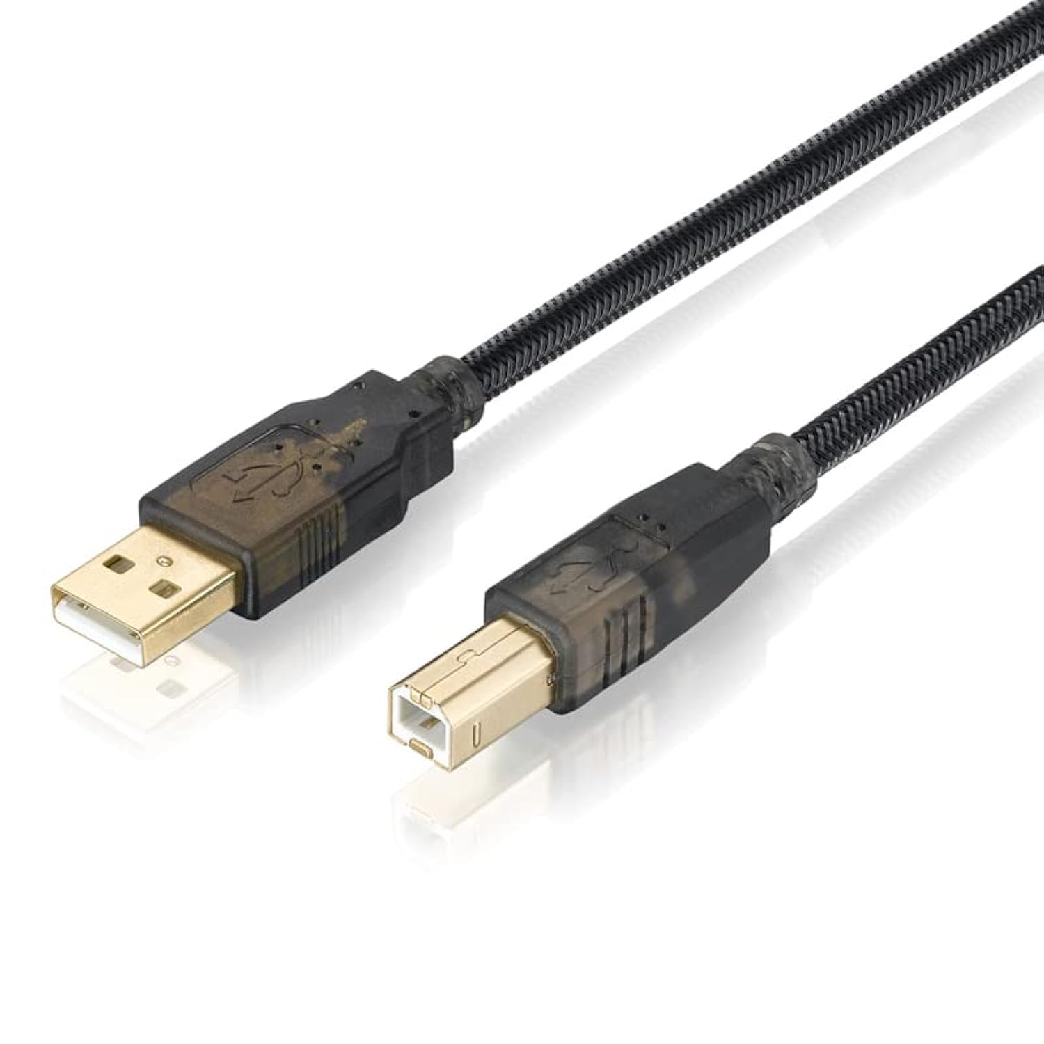 Printer Cable USB A to B Adapter Cable Nylon Braided USB Printer Wire Lead Scanner Cord for HP, Dell, Canon, Lexmark, Epson, Xerox, Brother, Samsung etc (1.8m)