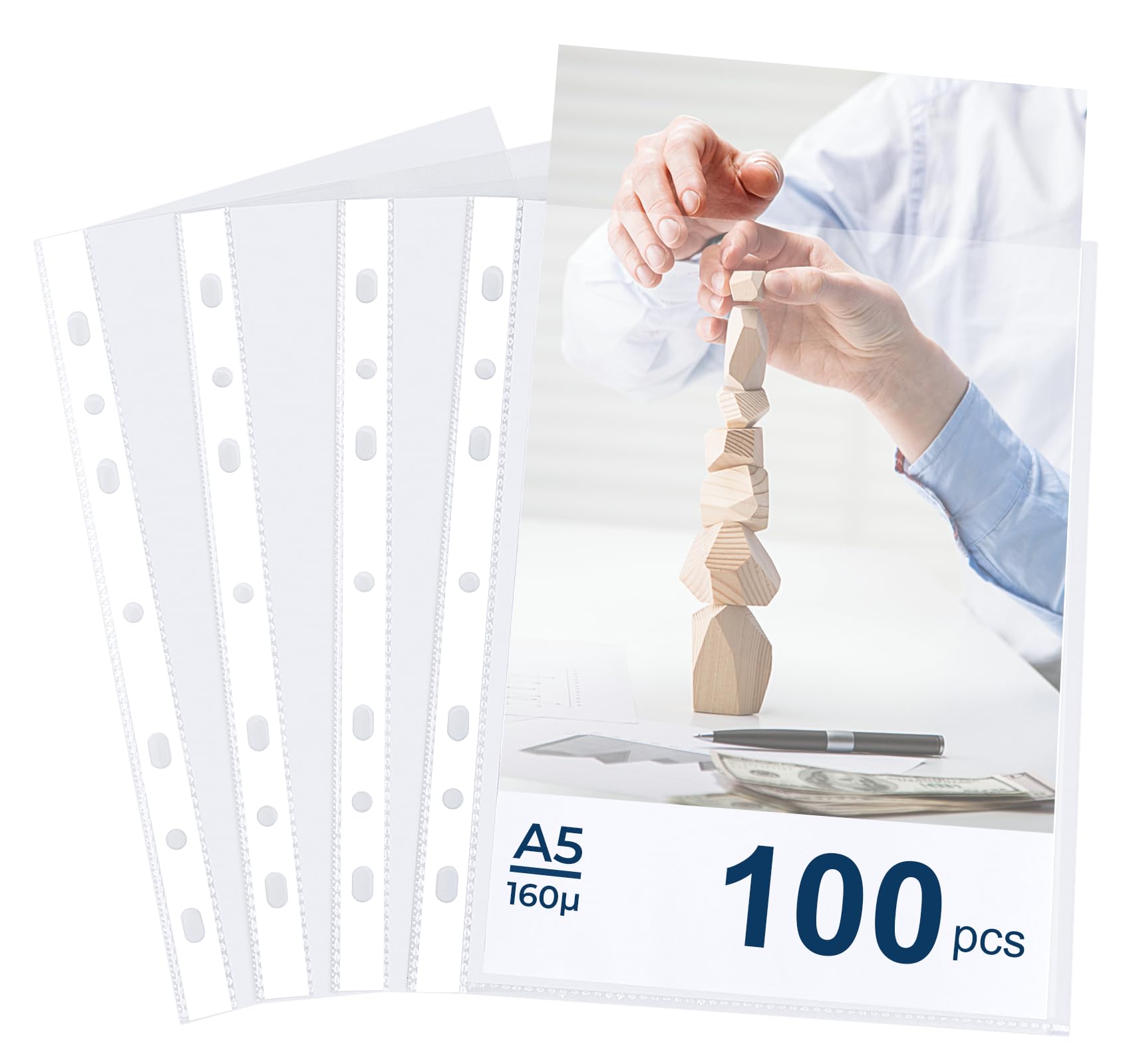 Photo 1 of **PARTIAL SET** A5 Punched Pocket,100 Sheet Protector Binder Sleeves,160 Micron Plastic Folder Protectors,Strong Binder Pocket Paper File Letter 7 Hole Clear Page Protectors Plastic Cover for Paper,Documents,Photos