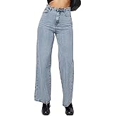 KDF Straight Leg Jeans for Women Trendy Baggy Jeans for Woman Pants Loose Stretchy Cropped Wide Leg Woman Light Blue Size 12