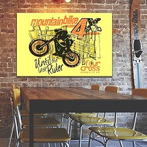 Canvas Wall Art Sports Theme - Rider on The Bike Yellow Background - Giclee Print Gallery Wrap Modern Home Art Ready to Hang - 12x18 inches