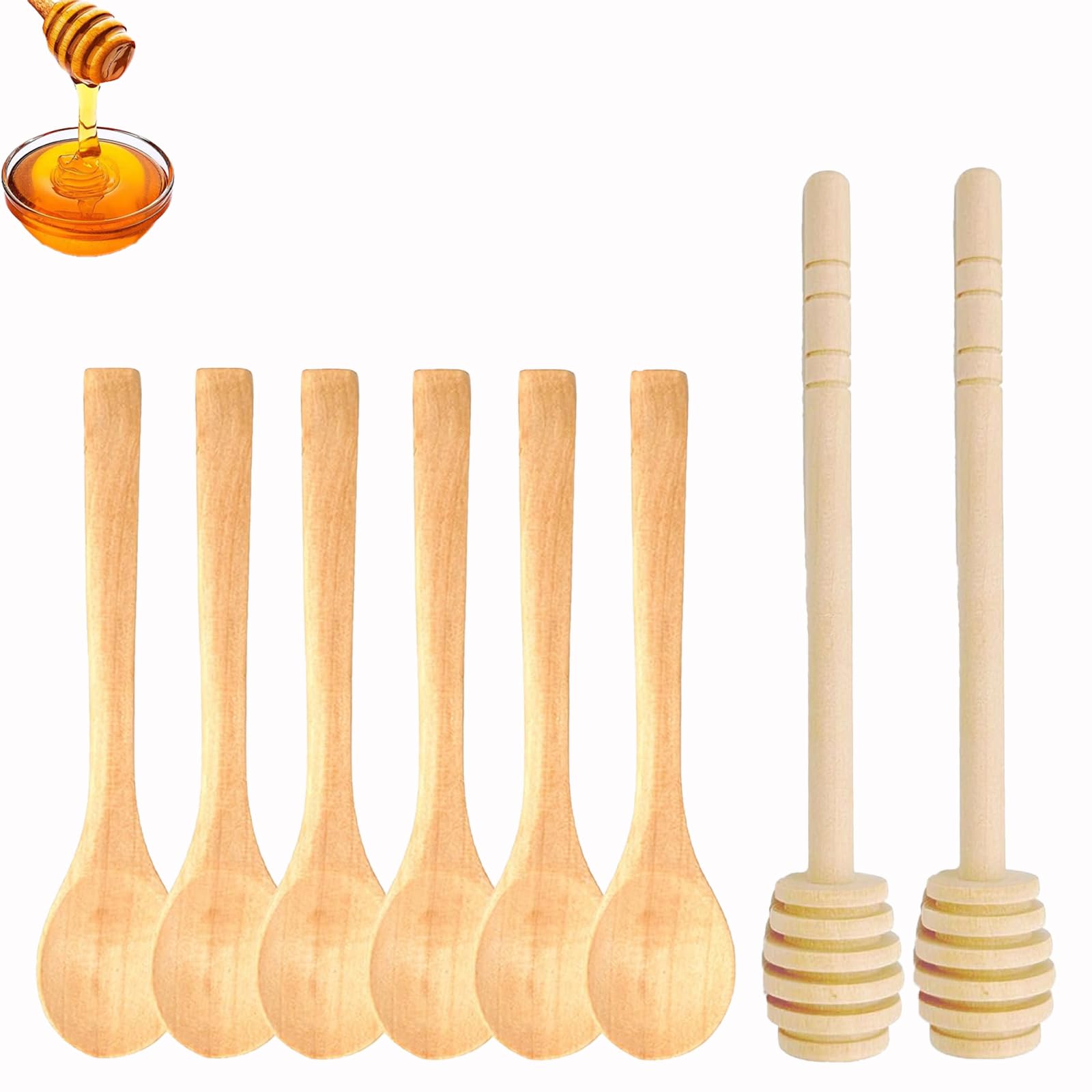 8PCS Honey Spoon, Wooden Honey Spoon, Honey Spoon Wooden, Honey Dipper, Honey Stick, Tea Spoons, Small Wooden Spoons, Wooden Stirrers for Honey, Jam Collecting, Stirring, Dispense