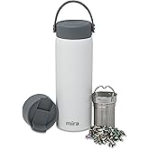 MIRA 18 oz Tea Infuser Thermo - Stainless Steel Travel Bottle with Removable Strainer for Loose Leaf Tea - Insulated Hot & Cold Brew Steeper - White