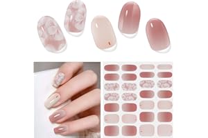 DUKASOU Semi Cured Gel Nail Strips | 28 pcs Gel Nails Strips Work with Any UV Lamps, Long Lasting UV Nail Stickers for Women DIY Nails Wraps(Pink Flower)