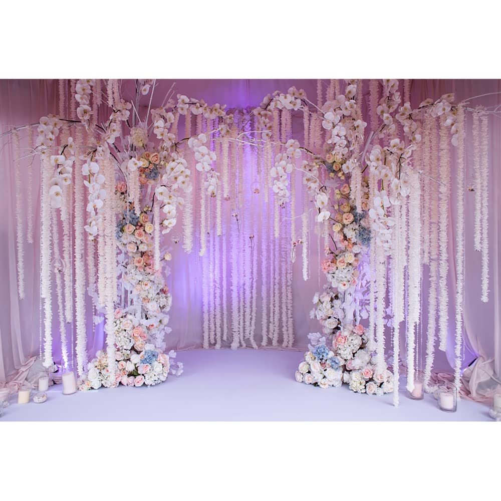 Aoihrraan 3,5x2,5m Wedding Ceremony Backdrop Romantic Rose Flower Tassel Arch Door Curtains Photography Background Bridal Shower Decor Valentine's Day Party Couple Lovers Portrait Photo Studio Props