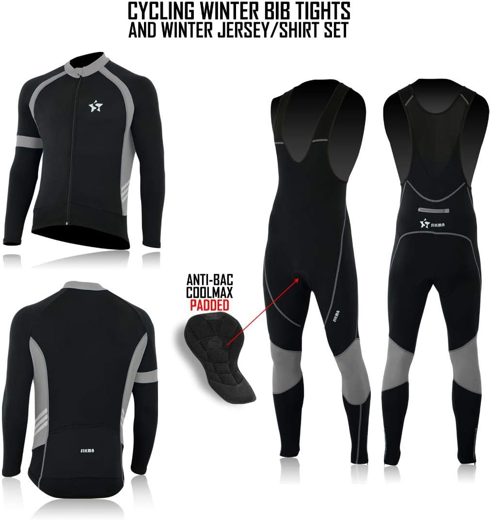 Mens Cycling Jersey + Bib Tight Set Thermal Cold Wear Long Sleeves Bicycling Top/Pants Set