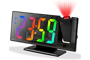 Petilleur Projection Alarm Clock for Bedroom, Digital Smart Clock with 180° Rotatable Projector, 3 Level Brightness Dimmer, Clear LED Color Display, Digital Alarm Clock for Bedroom