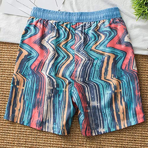 Pocciol Mens Swim Trunks with Mesh Lining, Wave Striped Printed Quick Dry Swimming Shorts (Size:L(Fits Like US M), Wave Striped) - Thumbnail 3