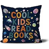 HESQFBH Kids Classroom Reading Corner Throw Pillow Cover 18x18 for Girls Boys Bedroom, Reading Pillow Cover, Toddler Pillow Case for Cozy Corner Nursery Toddler Room Playroom Decor