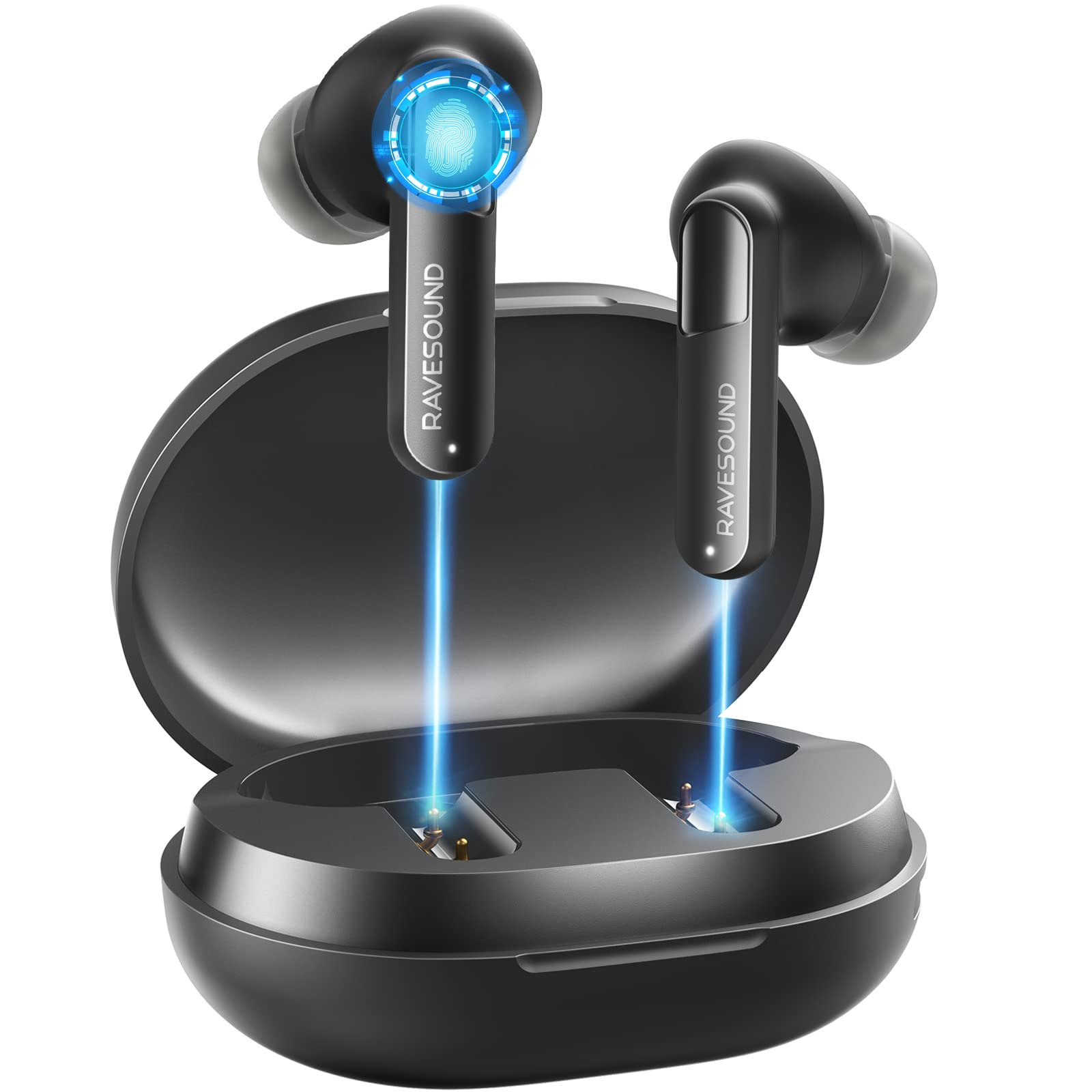 Photo 1 of RAVESOUND True Wireless Earbuds Bluetooth 5.2 - Noise Cancelling Mic Ear Buds, 100ms Low Latency Earbuds with 25Hrs Play Time, IPX7 Waterproof in Ear Earbuds for Sport, Deep Bass Bluetooth Headphones