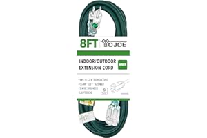 YOJOE Indoor Outdoor Extension Cord with Lighted End, 3 Prong 13A Weatherproof Power Extension Cord, 16 Gauge Heavy Duty 8 ft Green Extension Cord for Garage, Garden and Home, 16/3 SJTW UL Listed